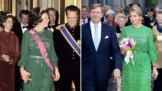 Nizozemsk krlovna Beatrix v roce 1981 a souasn krlovna Mxima v roce 2014