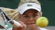 Kanadská tenistka Aleksandra Wozniaková v souboji s Rumunkou  Soranou...