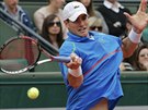 Americký tenista John Isner returnuje v utkání 4. kola Roland Garros proti...
