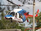 Cvičení hasičů a záchranářů u Náměště nad Oslavou simulovalo pád vrtulníku na...