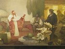 Sthování originálního plátna od Alfonse Muchy z rokycanské radnice na výstavu...