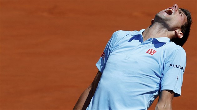 Srbsk tenista Novak Djokovi se roziluje v semifinle Roland Garros.