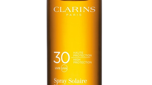 Such olej na vlasy a tlo Sun Care Oil Spray, SPF 30, obsahuje vzcn rostlinn vtaky. Chrn proti slunci a zrove brn vysuen pleti. Clarins, 200 ml za 700 K