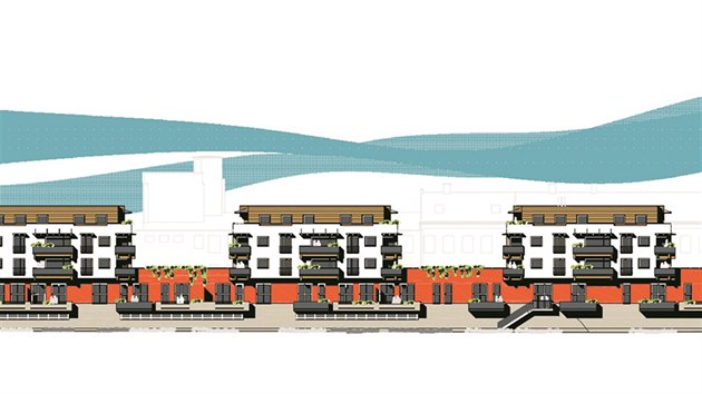 Vizualizace novch bytovch dom, kter vzniknou pestavbou jihovchodn sti tovrnho arelu u City Parku.