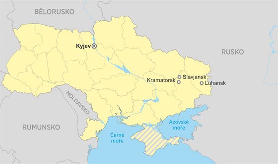 Mapa Ukrajiny Kramatorsk Slavjansk Luhansk Kyjev