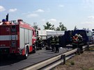 Nehoda dvou nákladních aut zastavila provoz na trboholské radiále (19.6.2014)