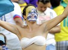 A Uruguayan supporter reacts before the group D World Cup soccer match between...