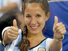 An Argentina supporter poses for a picture before the 2014 World Cup Group F...