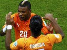 JDU NA TO Didier Drogba stídá v utkání s Japonskem spoluhráe Serey Diého....