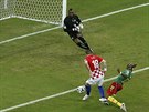 DO PRÁZDNÉ. Chorvat Ivica Oli stílí úvodní gól v utkání proti Kamerunu.