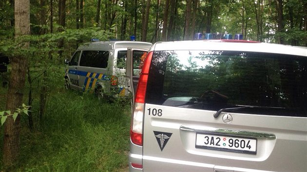 Policie vyšetřuje od soboty nález ohořelého těla v klánovickém lese (14. června 2014).