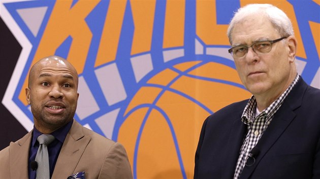 Phil Jackson (vpravo) a Derek Fisher se po letech setkvaj v NY Knicks, tentokrt jako funcion a trenr.