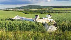 Pád letadla na leti�ti v Letkov� u Plzn�. (19.6. 2014)