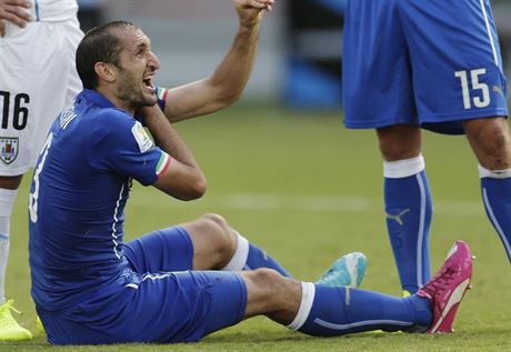 VÝMLUVNÉ GESTO. Giorgio Chiellini, obránce italské fotbalové reprezentace,...