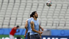 Uruguayský útoník Luis Suárez  bhem tréninku na mistrovství svta v Brazílii.