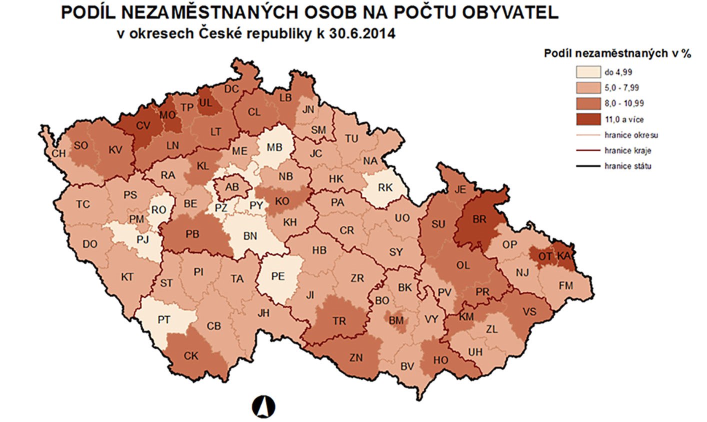 nezaměstnanost v čr mapa Fotogalerie: Mapa nezaměstnanosti v ČR. Údaje k červnu 2014 nezaměstnanost v čr mapa