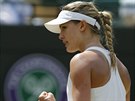 Kanadská tenistka Eugenie Bouchardová se raduje ve trtfinále Wimbledonu proti...