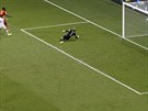 Belgický útoník Romelu Lukaku v osmifinále MS stílí gól Spojeným státm....