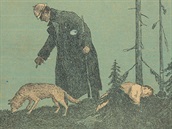 Rakouský četník se služebním psem u mrtvoly.