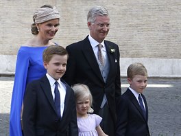 Belgický král Philippe, královna Mathilde, princ Gabriel, princezna Eleonore a...