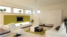 Obývací pokoj působí lehce a vzdušně nejen díky vybavení ve světlých barvách,