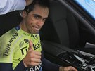 panlský cyklista Alberto Contador vzdal po pádu svou úast ve 101. Tour de