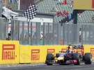 A JE TO. Daniel Ricciardo vítzí ve Velké cen Maarska na Hungaroringu.