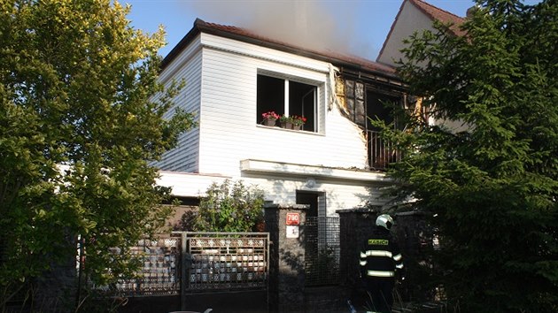 Požár domu v Českých Budějovicích.