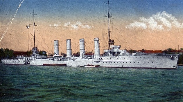 SMS Breslau na kolorovan pohlednici.