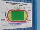 Nová tribuna Mstského stadionu v Ústí nad Labem. Plánek a turnikety.