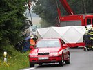 Tragická nehoda se stala po poledni u obce Kámen na Pelhřimovsku. Osobní auto...