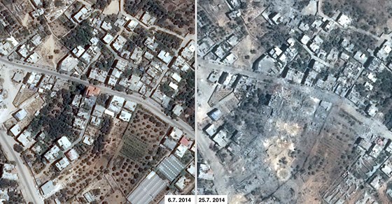 Satelitní snímky následk izraelského bombardování Gazy.