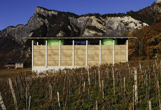 Budova vinaství Gantenbein ve výcarské obci Fläsch vypadá jako naplnná...