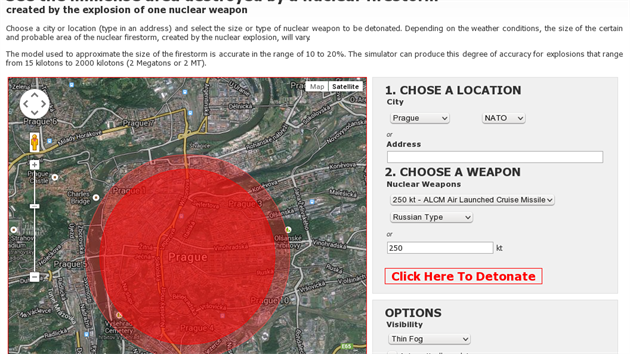 Exploze 250kilotunov� bojov� hlavice rakety ALCM nad Prahou za mlhy