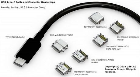 Nový USB konektor typ C a varianty jeho zdíek