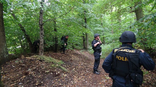 Policisté a písluníci speciální poádkové jednotky proesávali klánovický les...