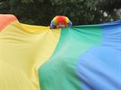 Úastníci pochodu Prague Pride na praské Letné (16. ervence 2014)