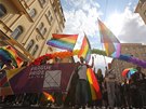 Policisté na trase pochodu Prague Pride preventivn zadreli nkolik lidí. (16.