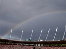 Duha nad stadionem Letzigrund, djitm mistrovství Evropy v Curychu.