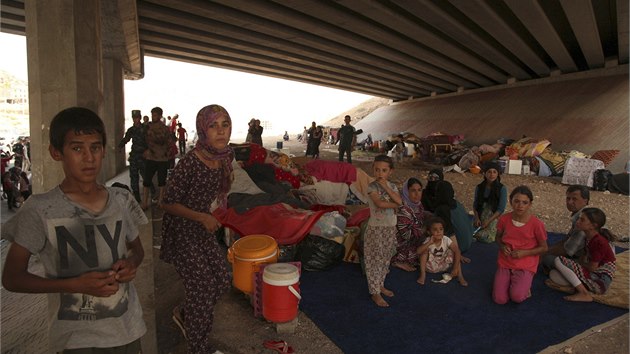 Tisíce jezídů, kteří museli na začátku srpna opustit Sindžár, se rozprchli do horských vesnic Kurdistánu. Část z nich skončila v uprchlickém táboře OSN (15. srpna 2014)