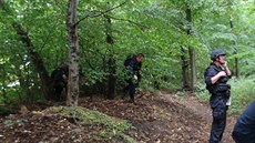 Policisté a p�íslu�níci speciální po�ádkové jednotky pro�esávali klánovický les...