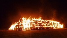 V Hevlín� na Znojemsku sho�elo 690 balík� slámy (10. srpna 2014).