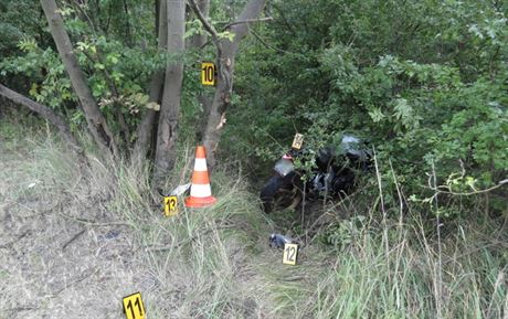 Motorká nezvládl zatáku a narazil se svým strojem do stromu u silnice.