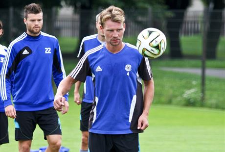 Jan Rajnoch na tréninku fotbalist Olomouce.