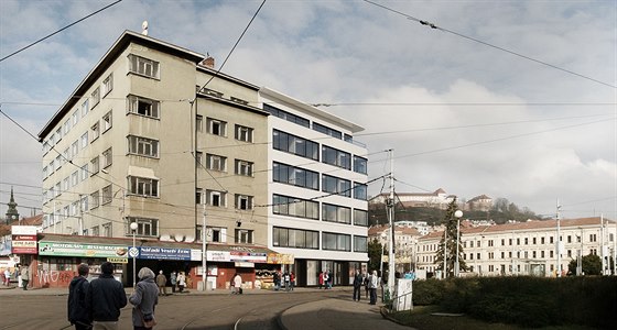 Plánovaná podoba historické budovy na Mendlově náměstí v Brně.
