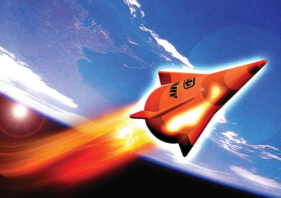Experimentální zbraň Advanced Hypersonic Weapon v představě ilustrátora.
