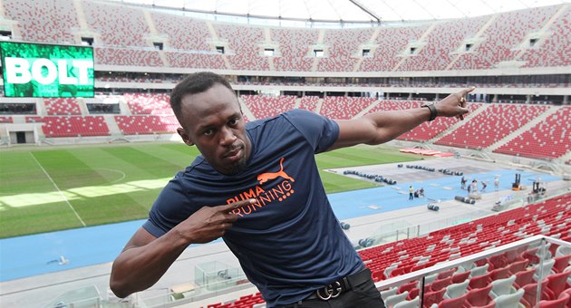 Jamajský sprinter Usain Bolt pózuje p�ed atletickým Memoriálem Kamily