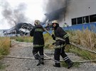Požár tiskárny v Doněcku (24. srpna 2014)