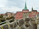 Pohled na Budyín z vrcholu Staré vodárny - zleva hrad Ortenburg, kostel...