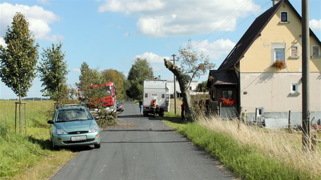 Vozidla se zrovna mjela. Horn st stromu spadla na ob auta, pes celou i komunikace.